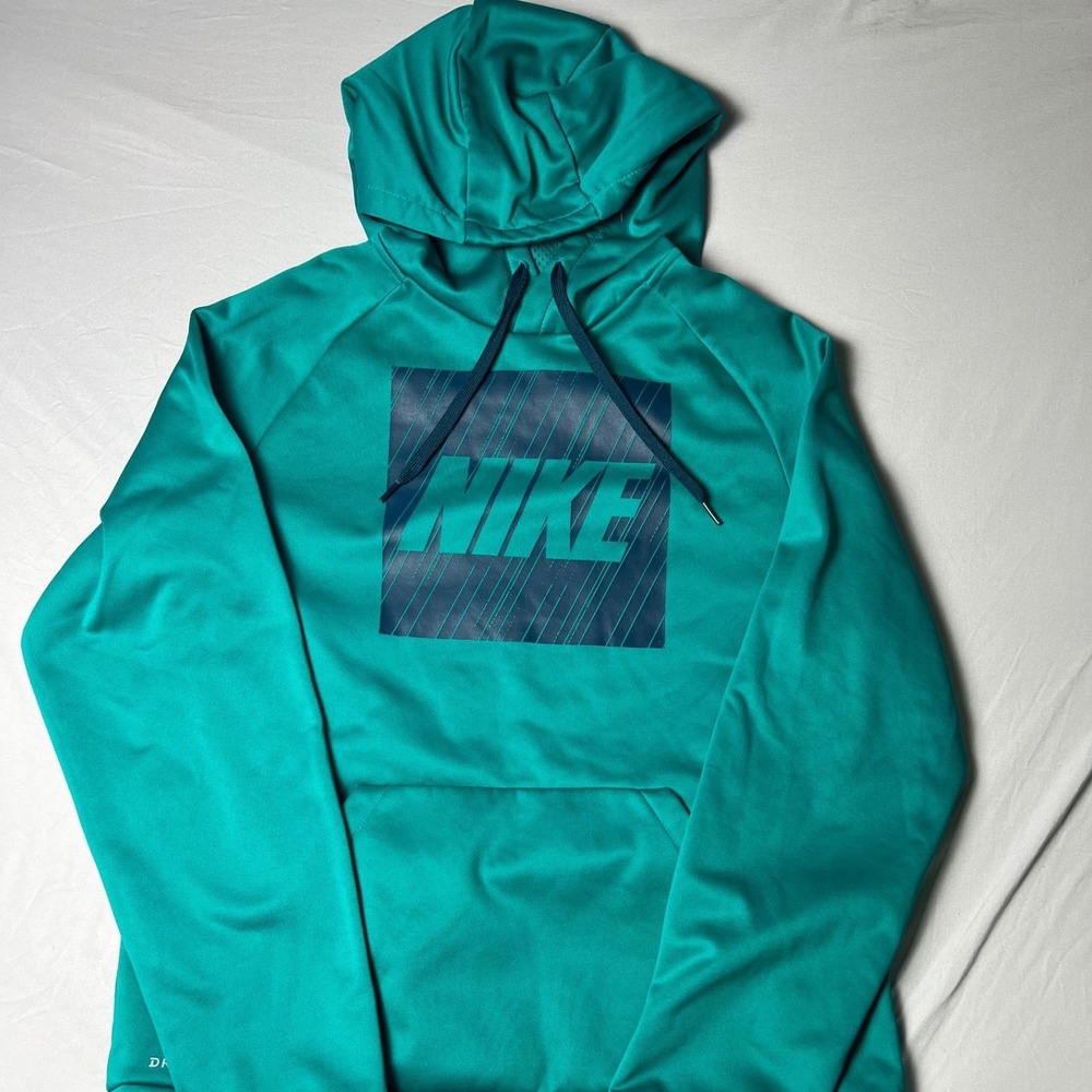 Nike Dri-FIT Hoodie Mens Medium Teal Green Graphic Logo Athletic Sweatshirt